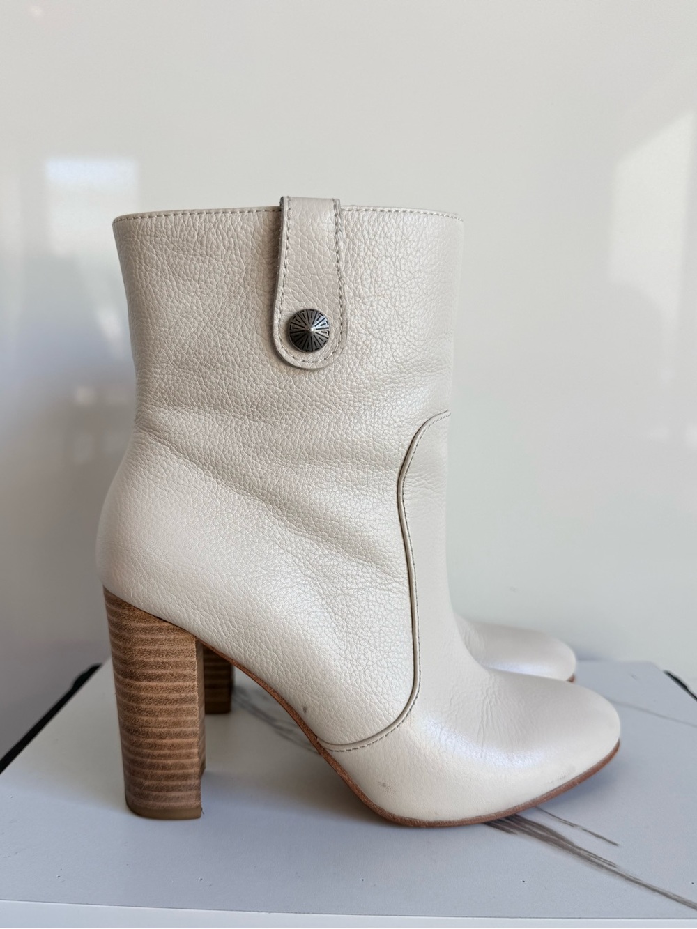 PAIGE Hadley Concho Studded Heeled Ankle Boots in Bone White